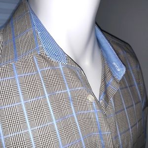Tattersall mens blue and brown plaid dress shirt. 16.5 x 32/33